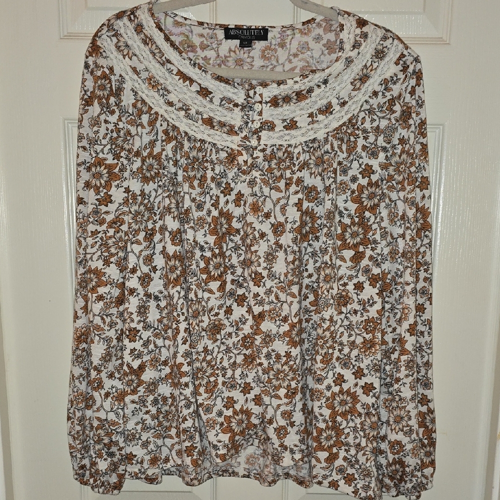 Absolutely Famous‎ Brown and White Floral Blouse